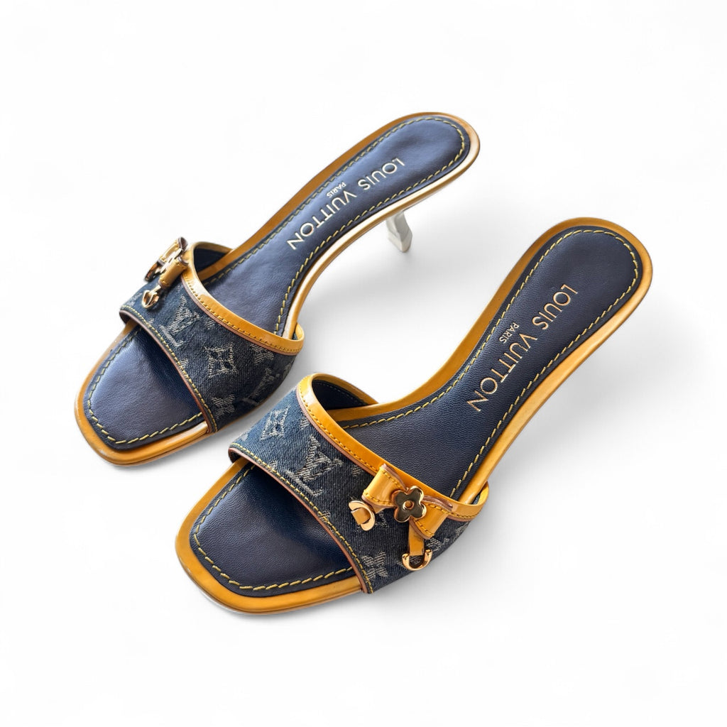 Louis Vuitton Demin Bow Logo Kitten Heels 35