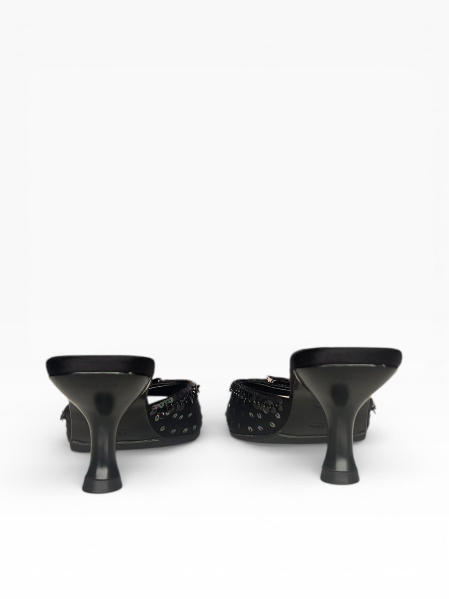 1990s Vintage Prada Black Sequin Mules 37.5