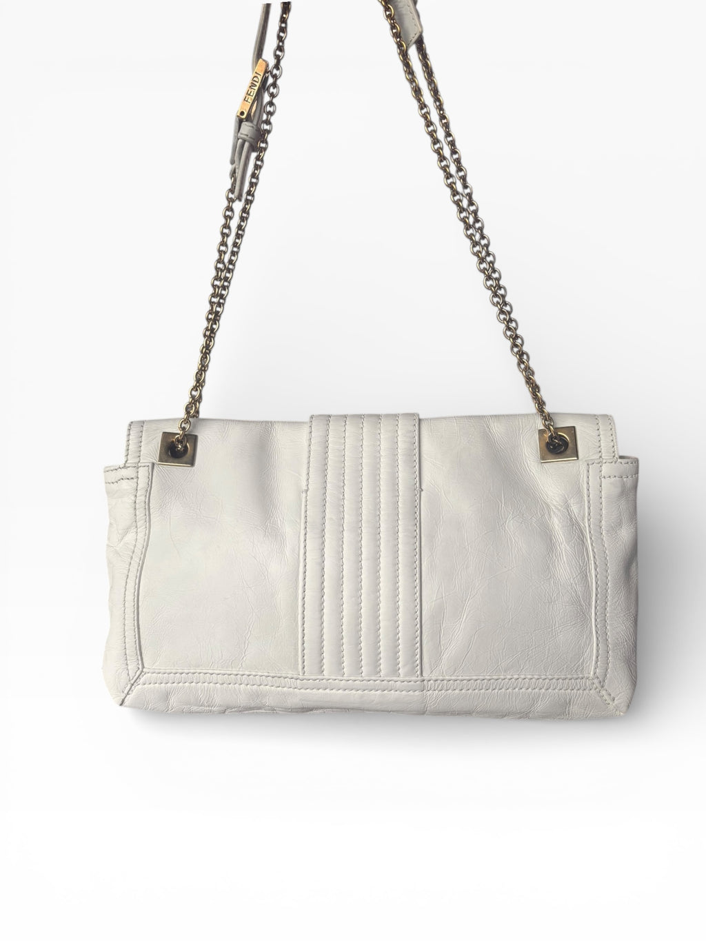 2000s Fendi White Leather Chain Baguette