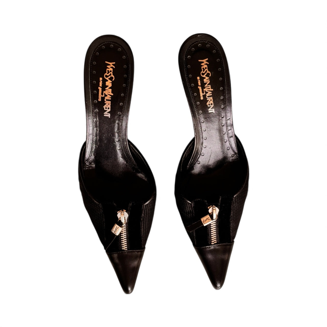 YSL Black Zipper Mules 39