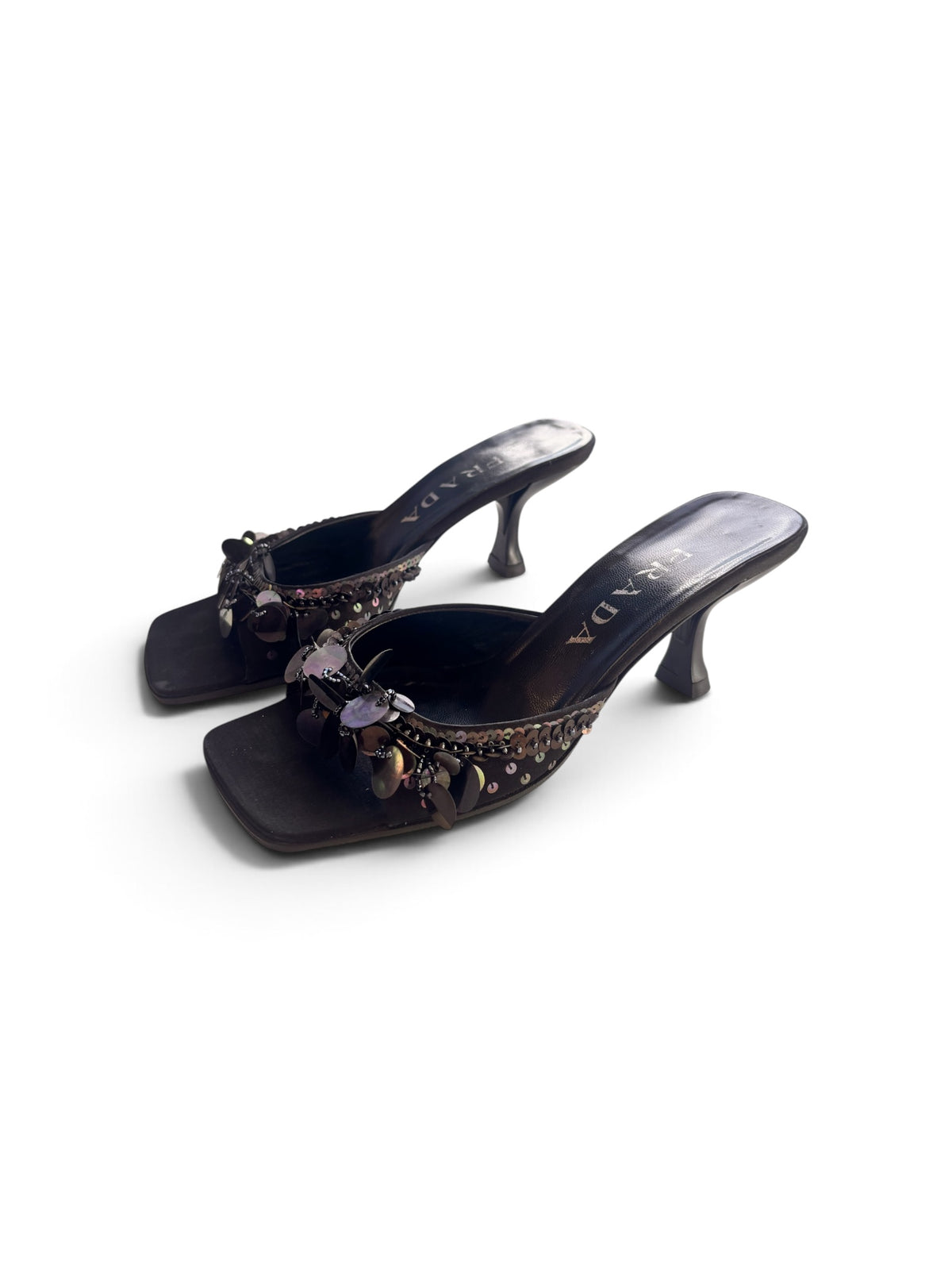 1990s Prada Black Sequin Mules