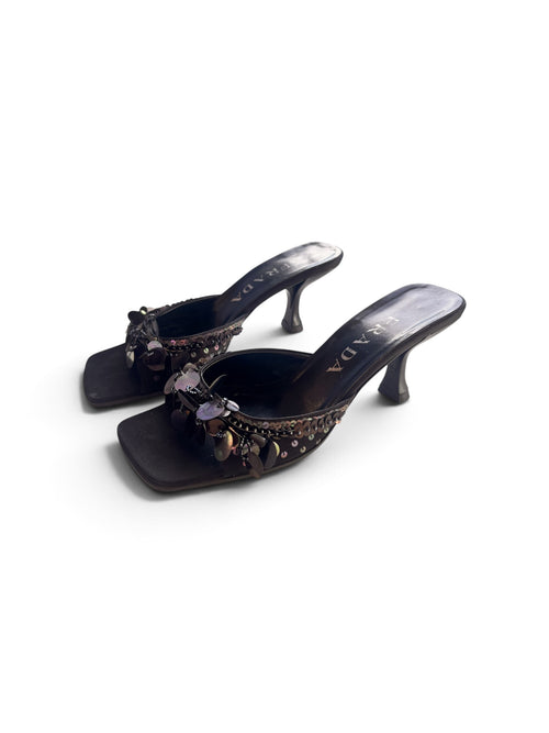 1990s Prada Black Sequin Mules