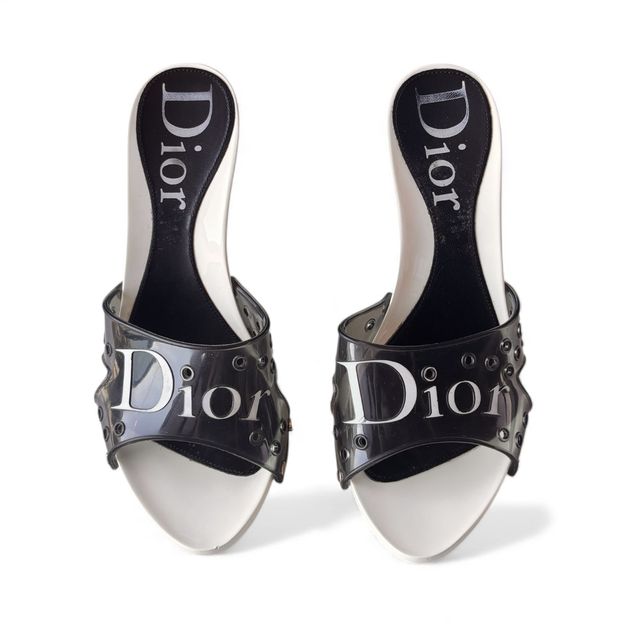 Christian Dior by John Galliano Black & White Logo Jelly Mules 36