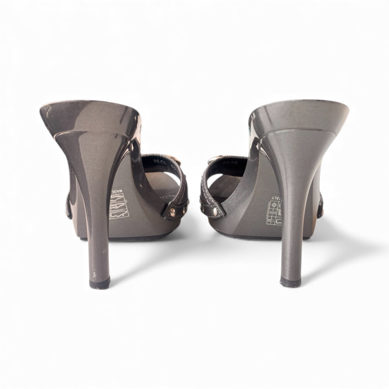 Christian Dior by John Galliano Grey Canvas Buckle Studded Heels 35