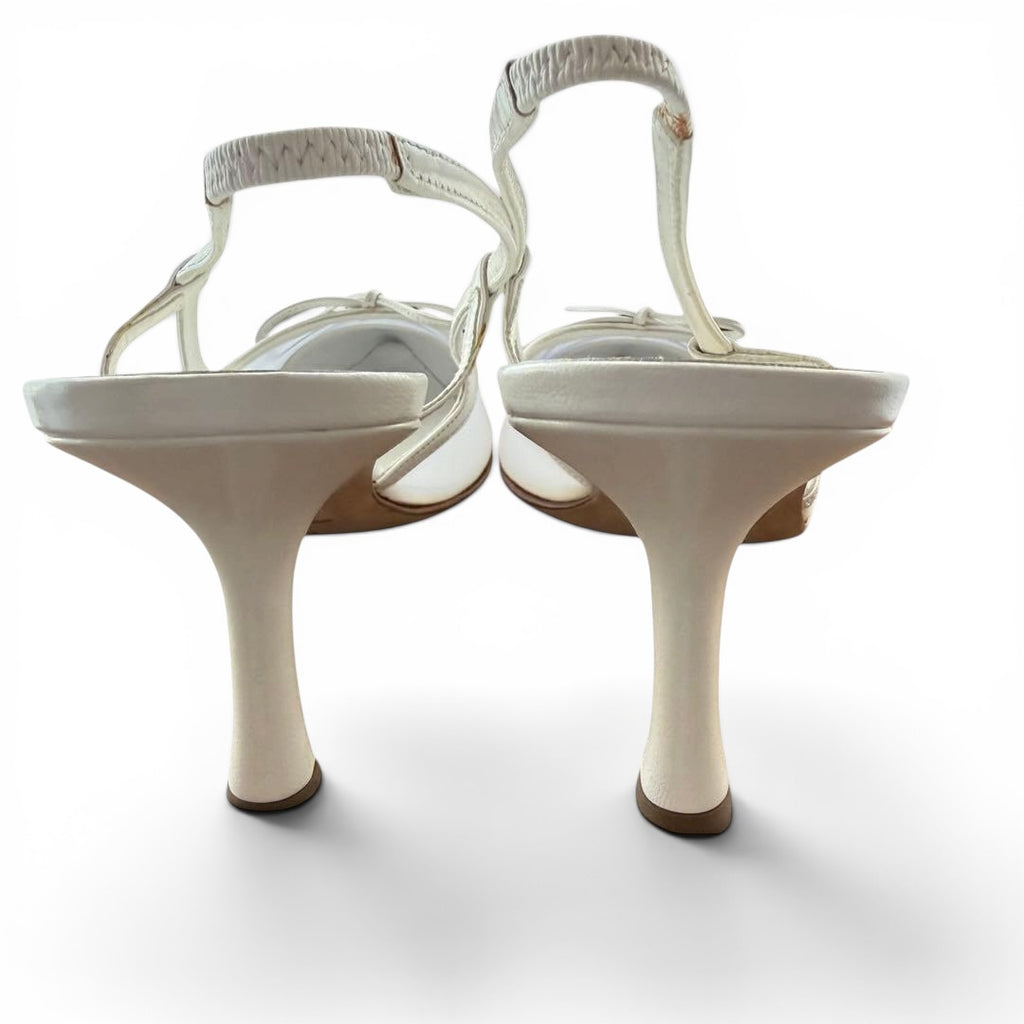 Chanel 2005 Iconic "CC" White Toe Cap Mesh Bow Slingback Heels