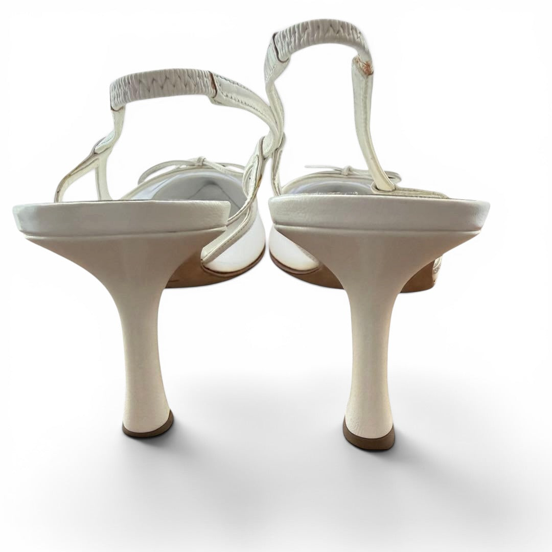 Chanel 2005 Iconic "CC" White Toe Cap Mesh Bow Slingback Heels