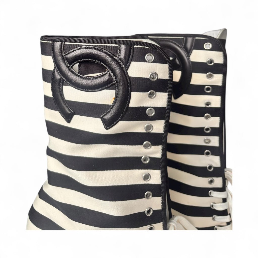 Chanel Cruise Merchant of Venice Black Wedge Boots 39