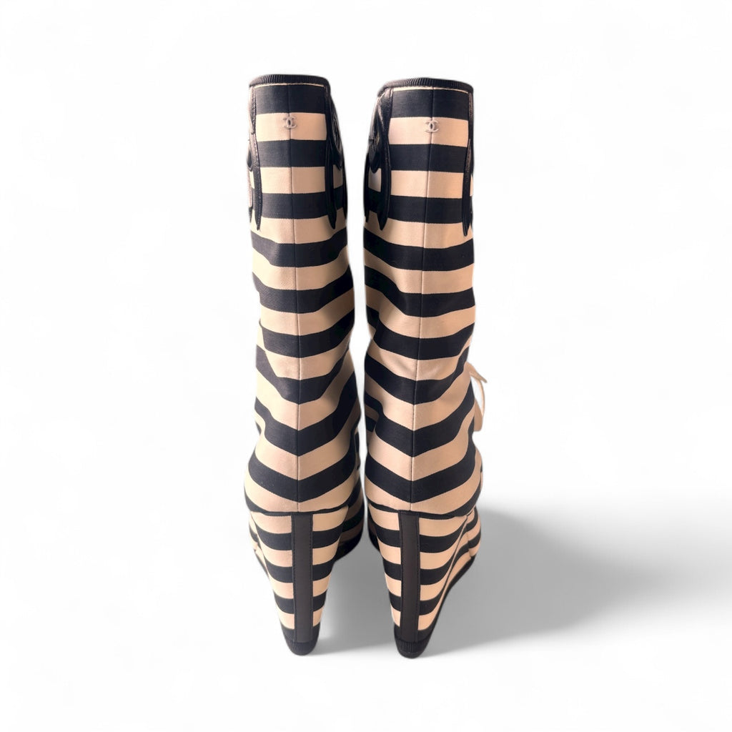 Chanel Cruise Merchant of Venice Black Wedge Boots 39