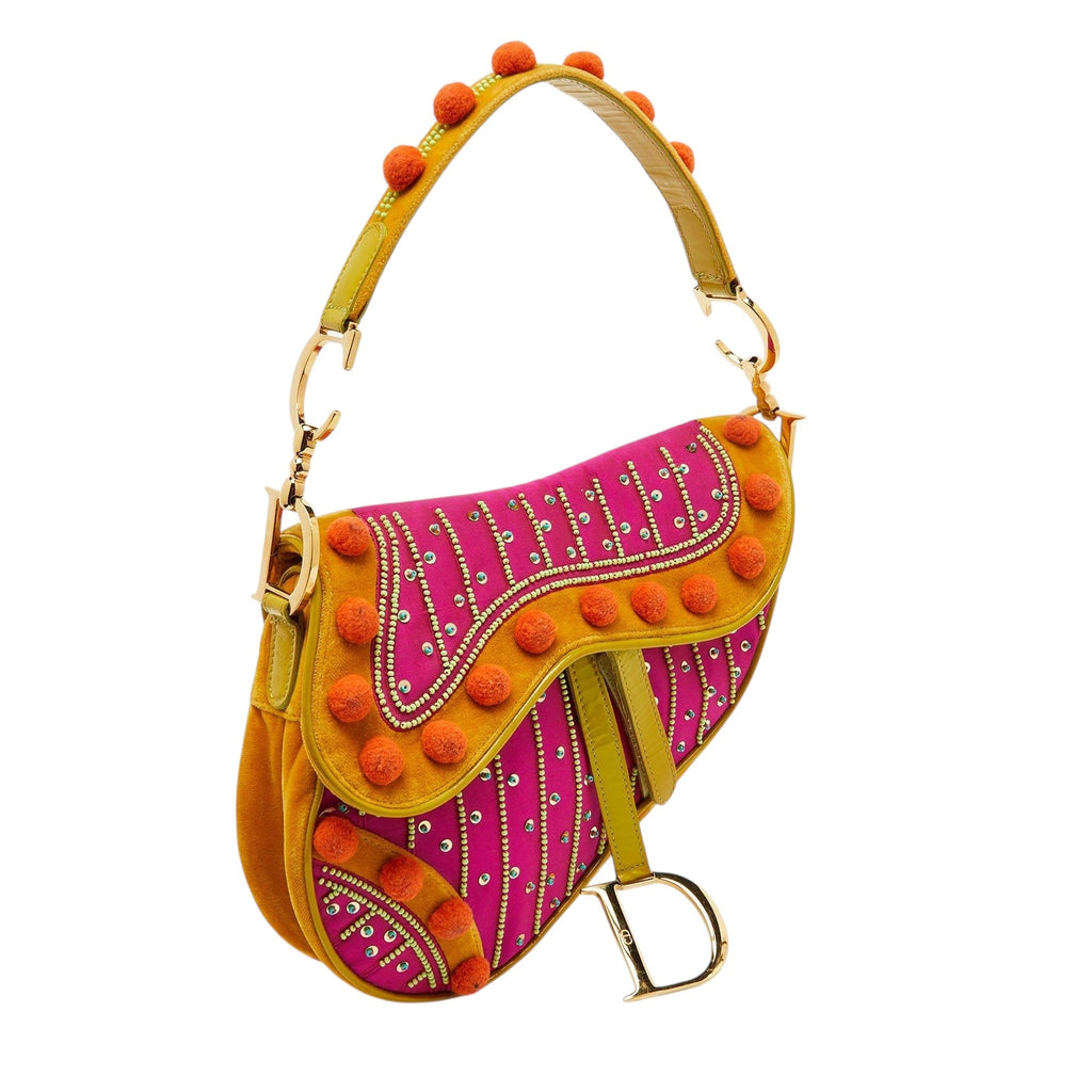 Dior Pom Pom Velvet Limited Edition 2002 Galliano Saddle Bag