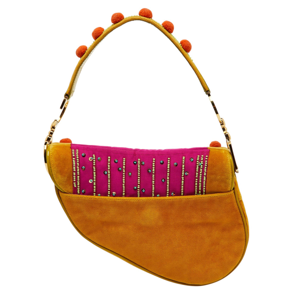 Dior Pom Pom Velvet Limited Edition 2002 Galliano Saddle Bag