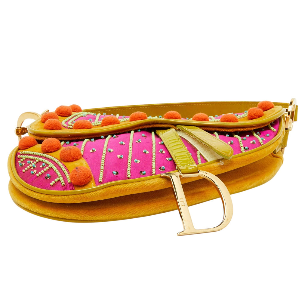 Dior Pom Pom Velvet Limited Edition 2002 Galliano Saddle Bag