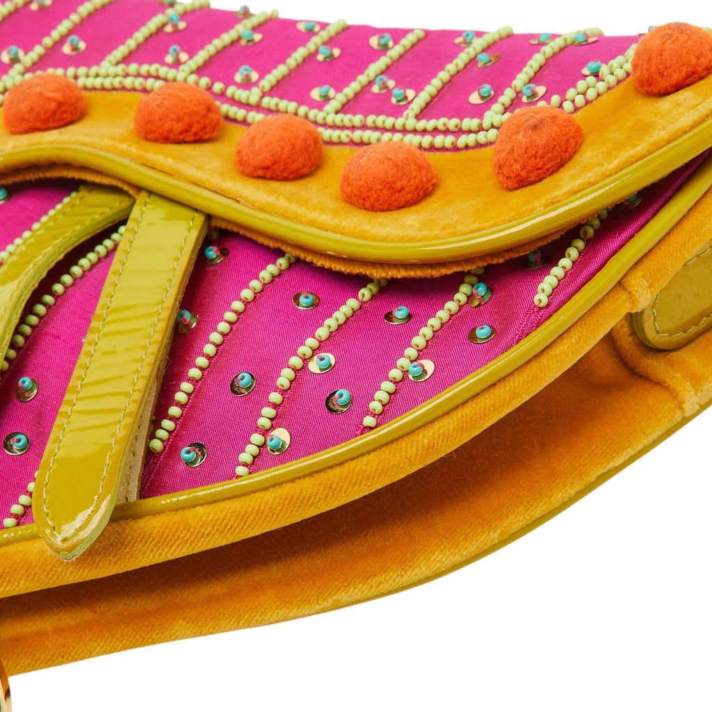 Dior Pom Pom Velvet Limited Edition 2002 Galliano Saddle Bag