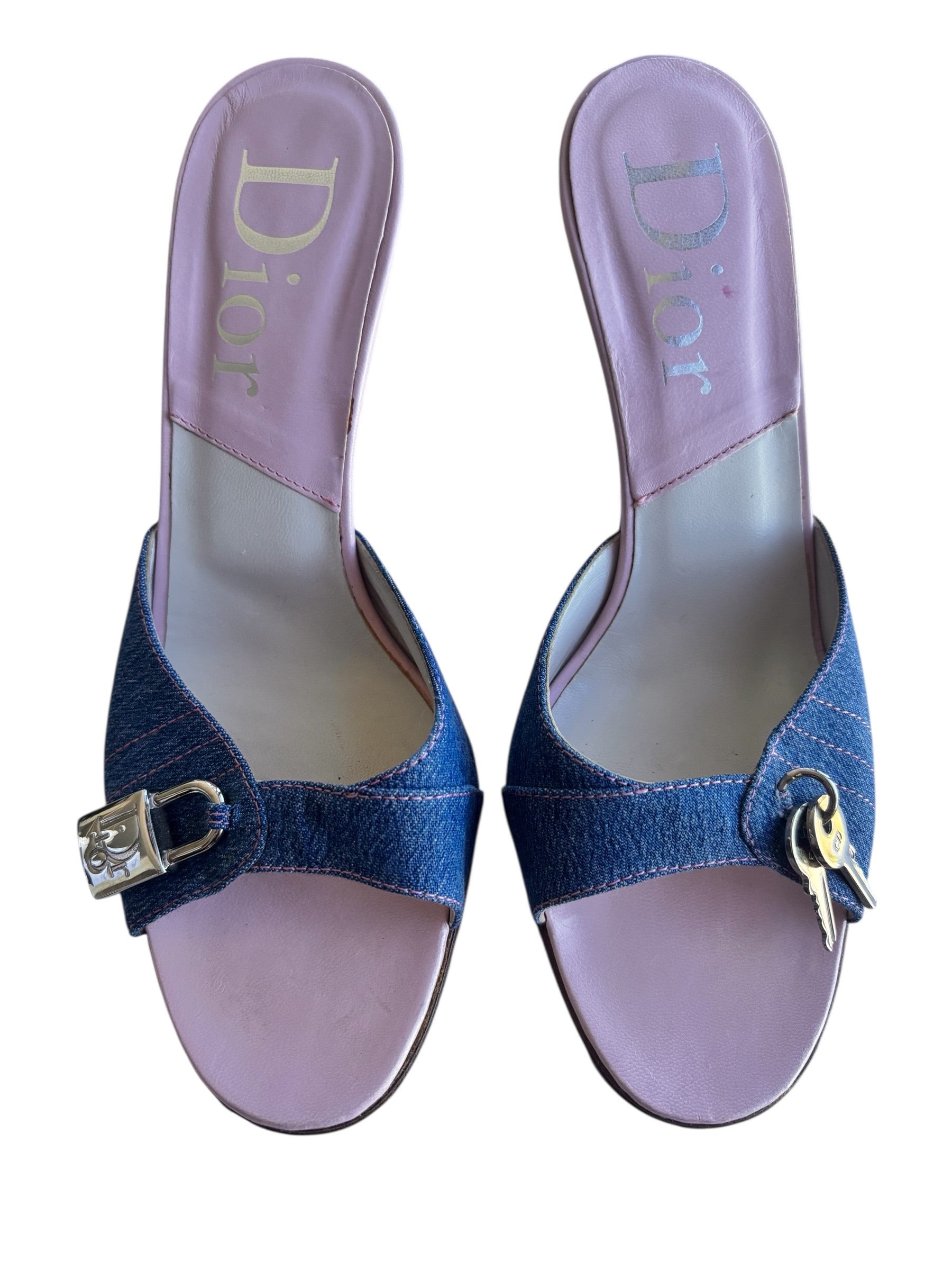 Christian Dior Denim Key & Lock Pink Heels 39