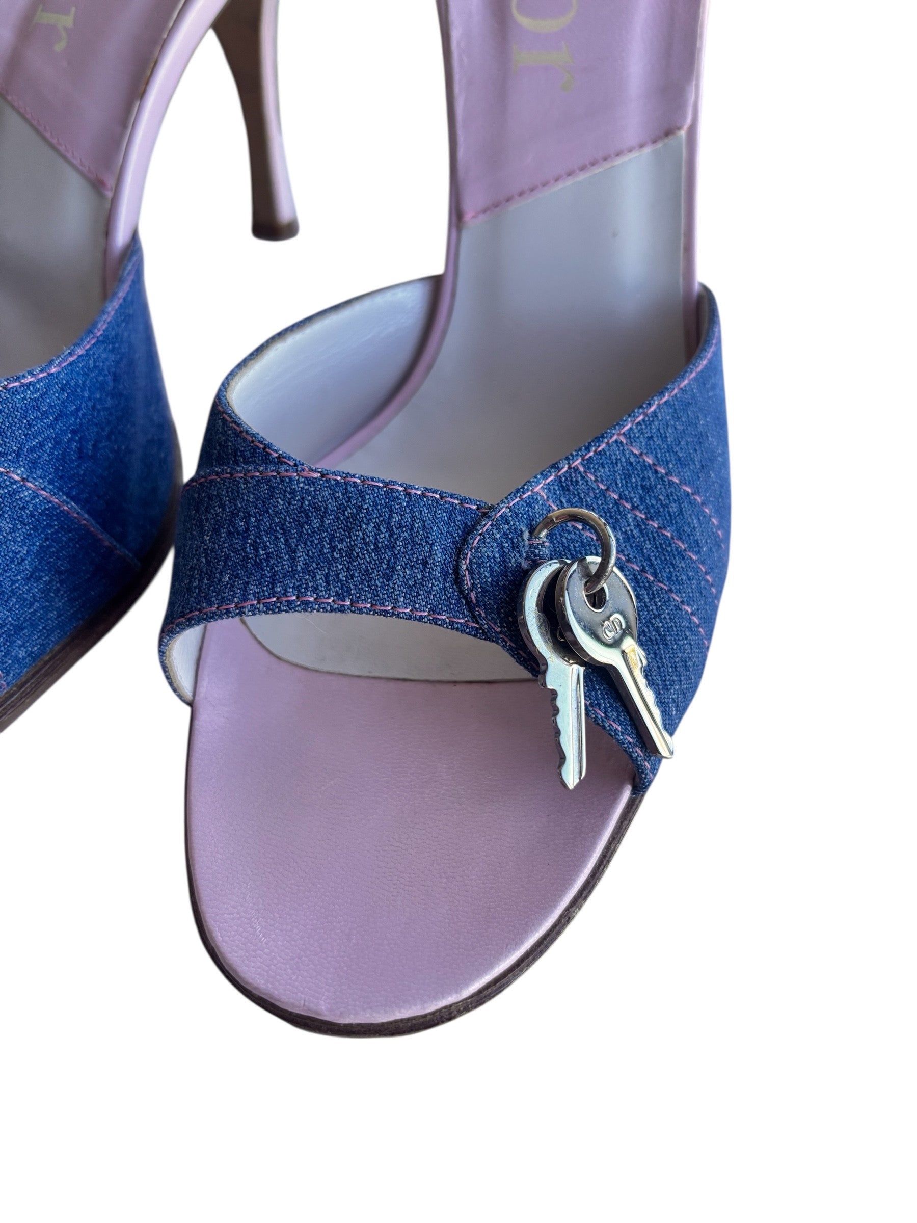 Christian Dior Denim Key & Lock Pink Heels 39