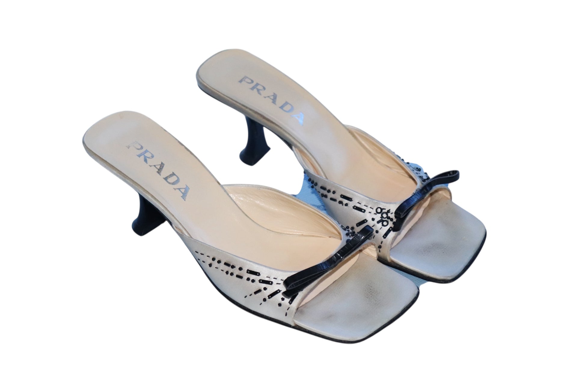 Prada Cream Satin Beaded Mules 38