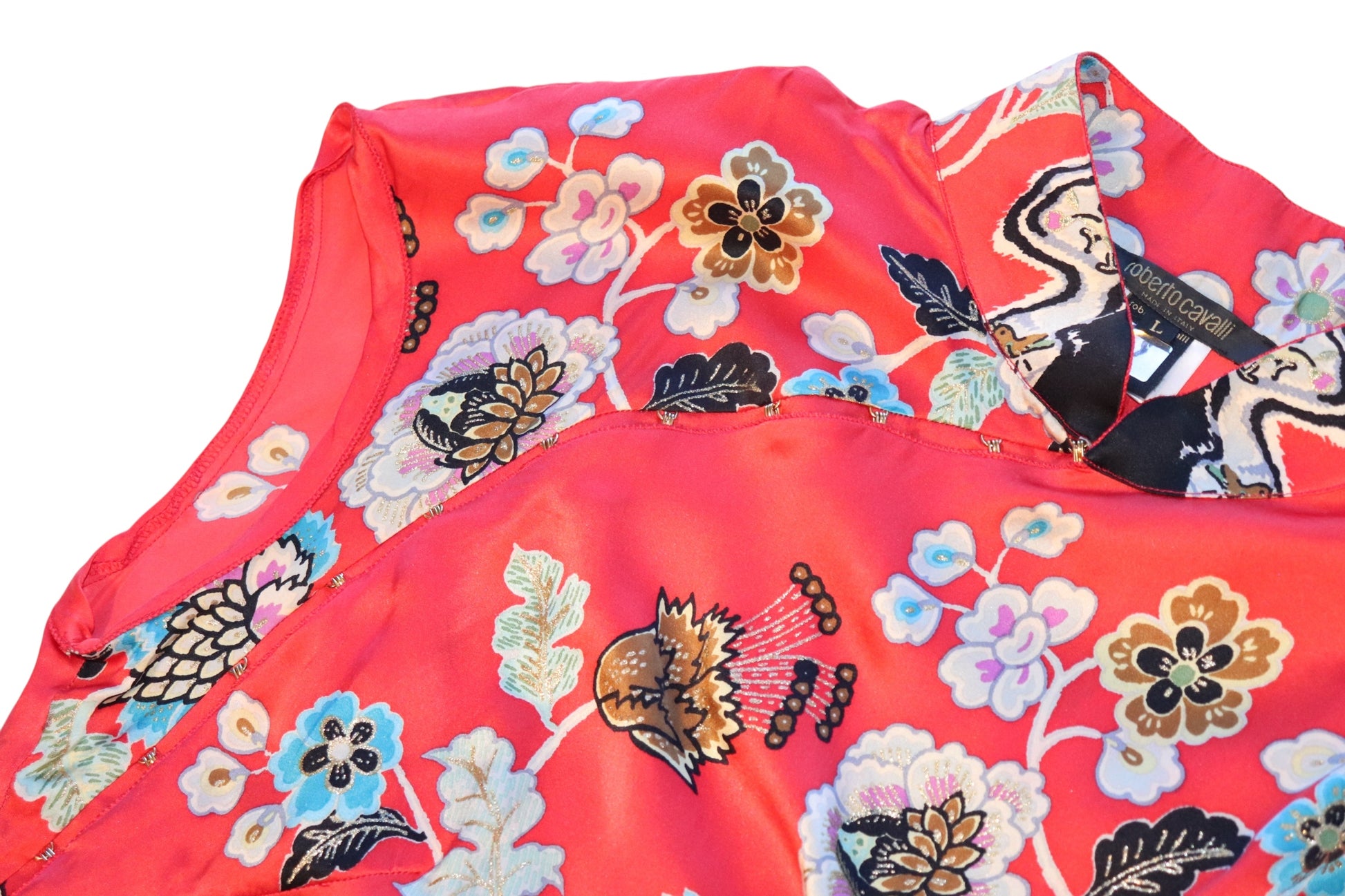 Roberto Cavalli S/S 2003 Red Cheongsam Silk Top